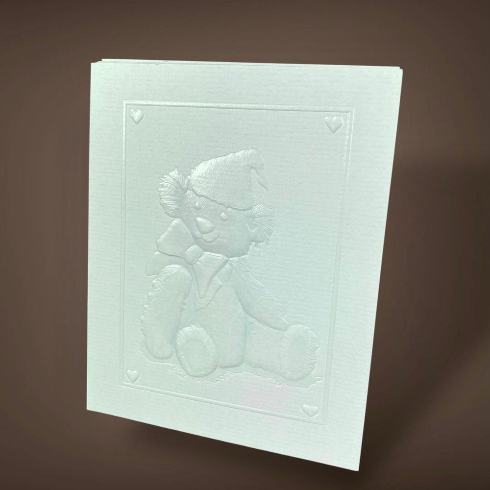 Teddy Bear Note Cards 1985 Current Embossed‎ Set 8 Soft Blue Cards 1980s